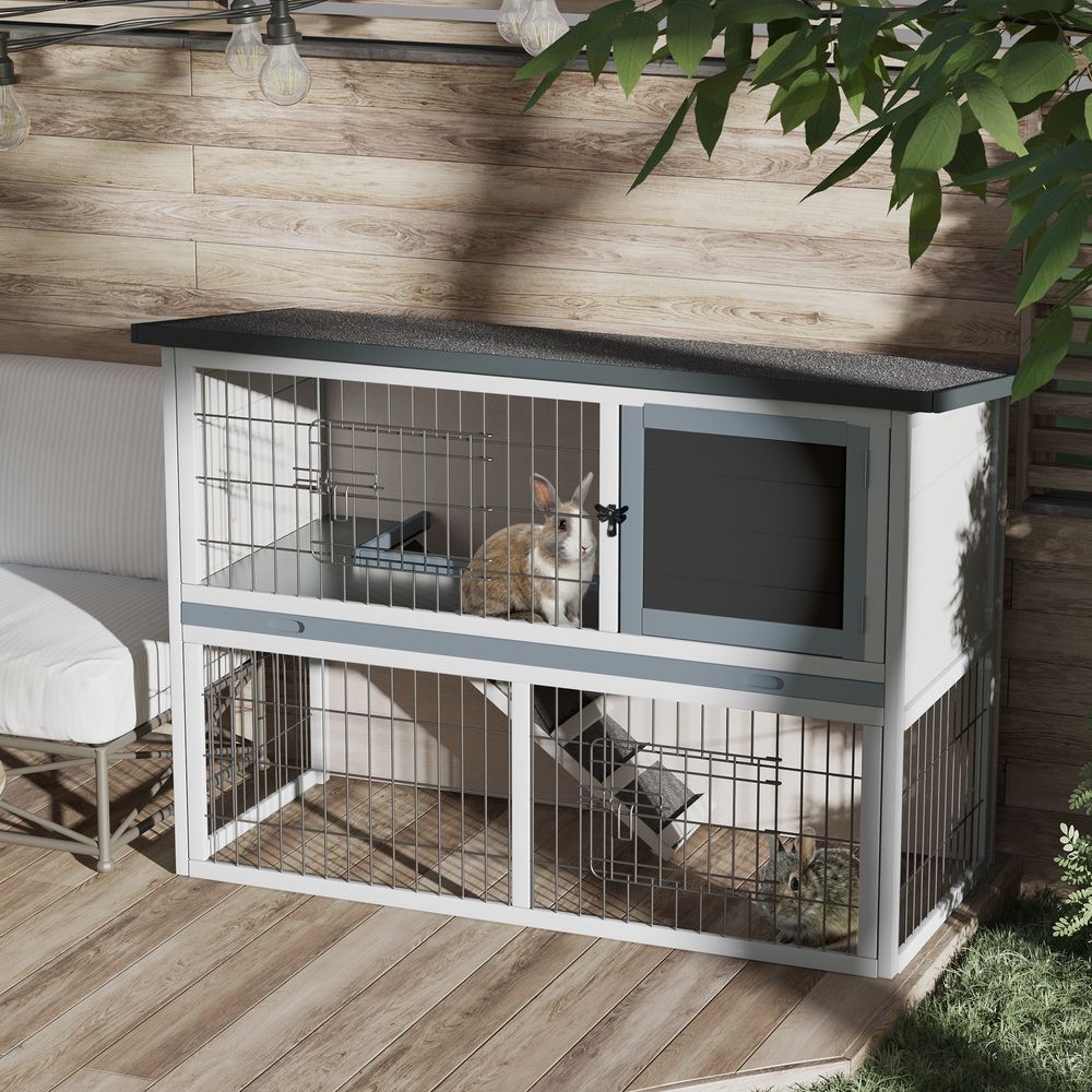 Unamed Rabbit PawHut 2-Tier Wooden Rabbit Hutch Guinea Pig House Bunny Cage Backyard ...