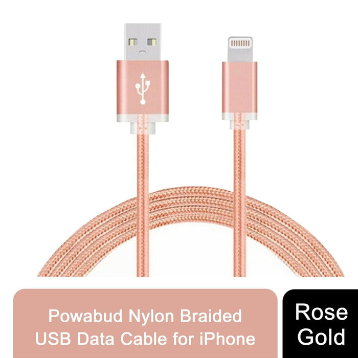 FX Powabud Nylon Braided USB Data Cable for Phone [Rose Gold]