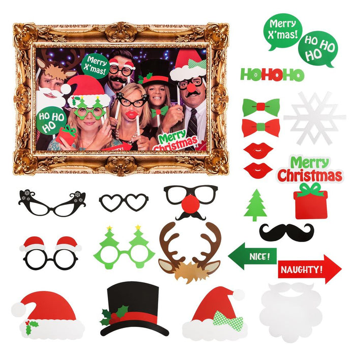 25pc Christmas Fun Photo booth Selfie Frame & Props for Memorable Festive Snaps