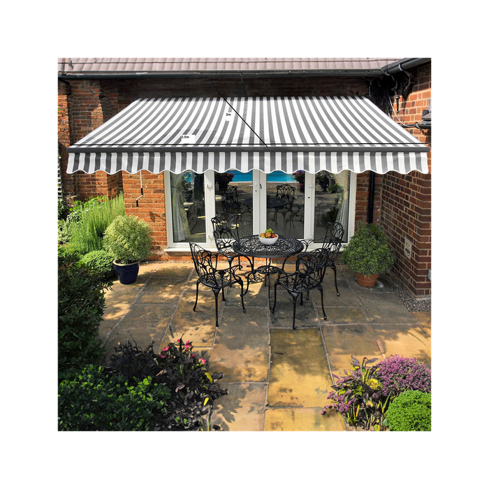 3.5m Kensington Deluxe Easy Fit Grey/White Awning - High Quality Polyester Fabric