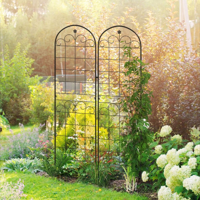 Outsunny Set of 2 Metal Trellis for Climbing Plants, Floral Design