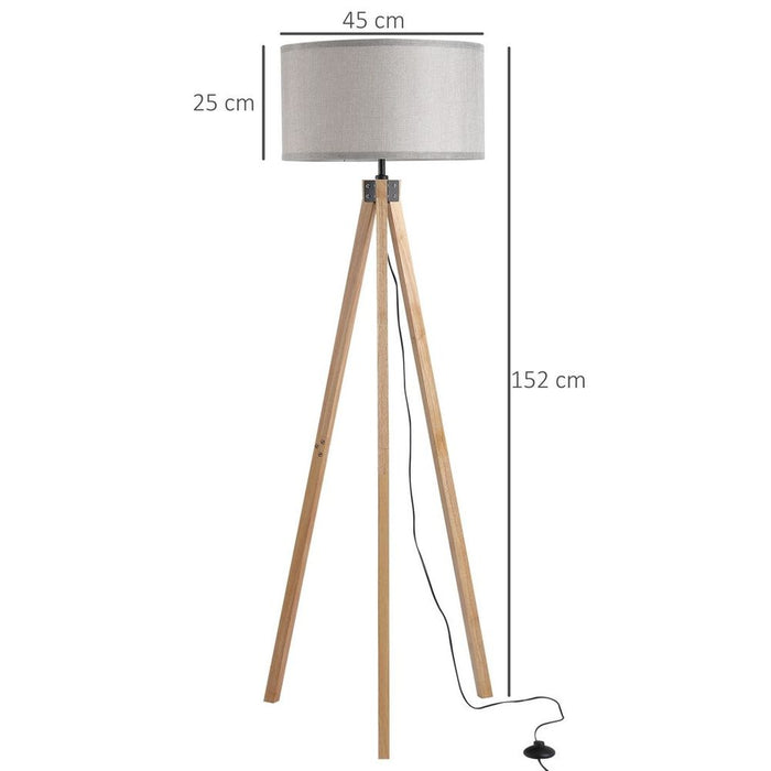 Stylish Wood Tripod Floor Lamp: Elegant E27 Bulb, Linen Shade, Grey