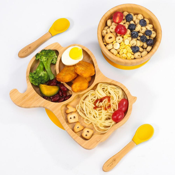 BABY BAMBOO ELEPHANT PLATE SET: BPA-FREE, NON-SLIP, EASY CLEAN