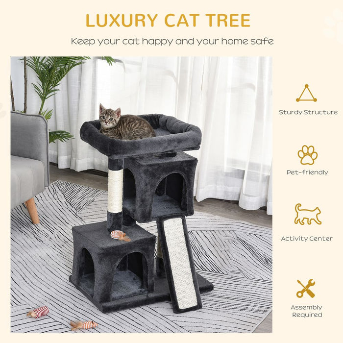 Premium Cat Rest & Play Tree - 2 House Perch Scratching Post - High-Quality, Durable - Black Pawhut