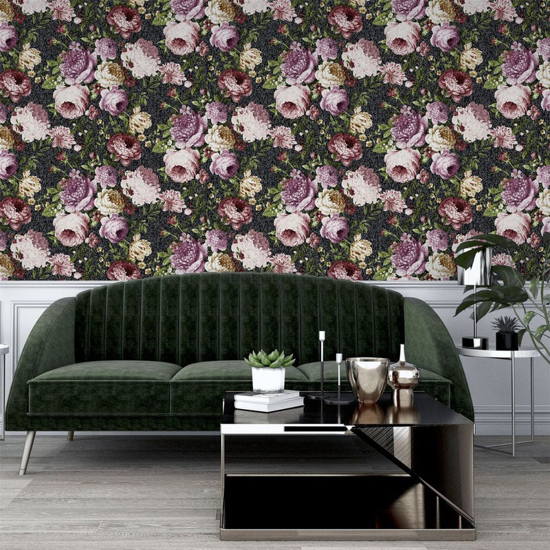Premium Quality Tapestry: Floral Charcoal/Pink Design