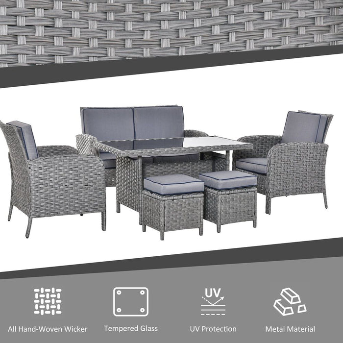 Outdoor Patio Dining Set - 6 PCS All Weather Wicker Sofa Furniture - PE Rattan