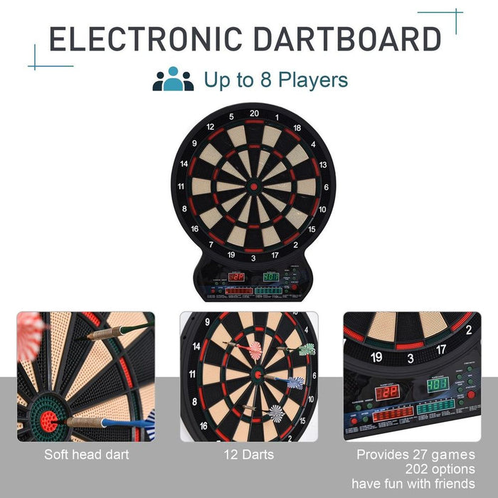 Elec Dartboard LED Digi Score 27 Games w/ 12 Soft Darts-Ready-to-Play-Multi Game-Fun for Home & Office