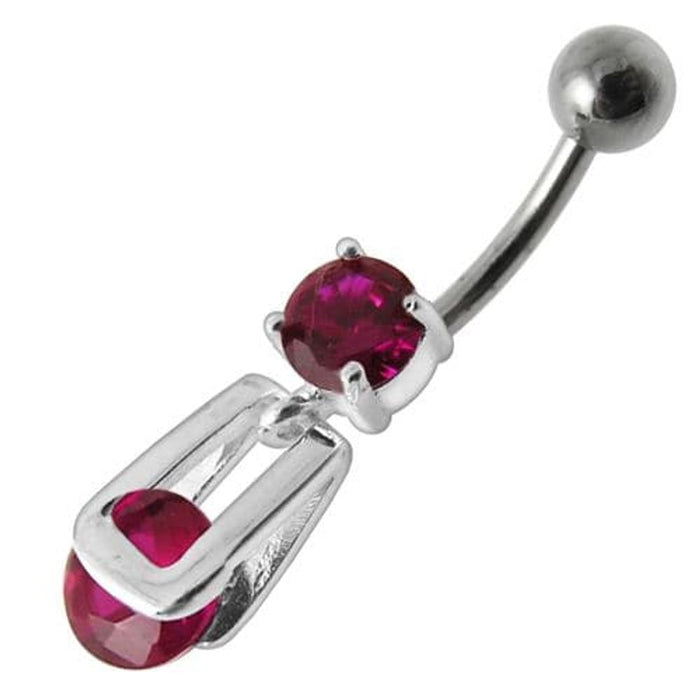 Fancy Stud In Silver Jeweled Dangling Belly Ring