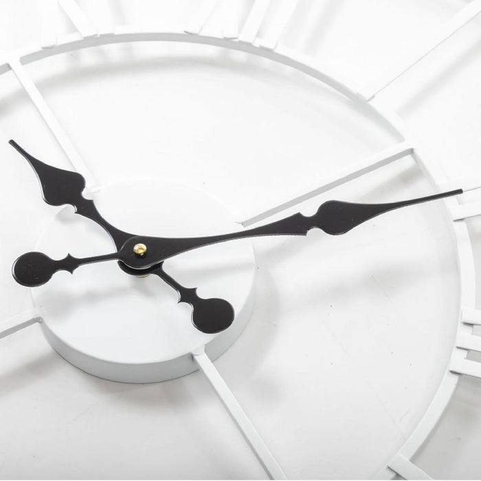 40CM Roman Metal Clock White: Stunning Vintage Wall Clock with Distressed Frame & Metal Numerals - AAA Battery Operated