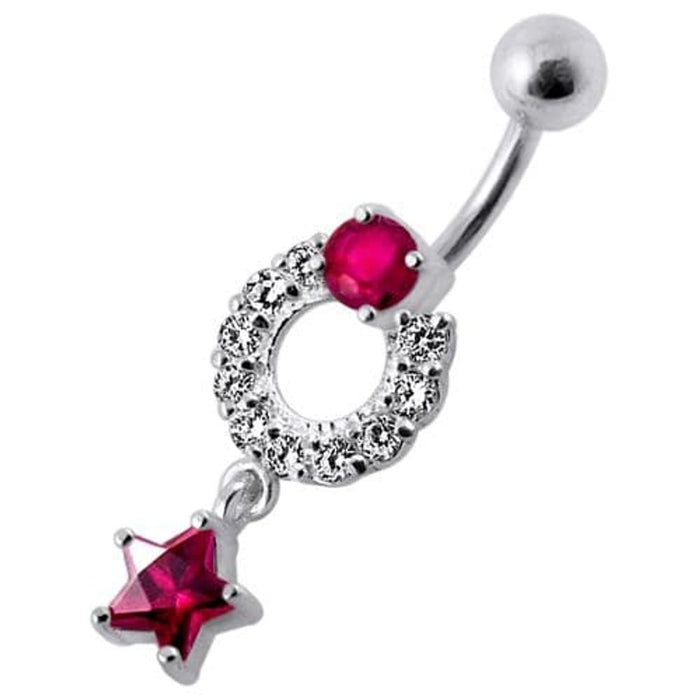 Fancy White Jeweled With Star Dangling Navel Belly Ring