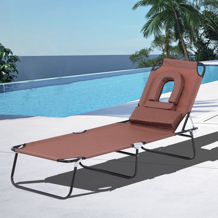 Folding Sun Lounger Reclining Chair w/ Pillow Reading Hole