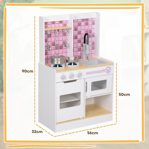 AIYAPLAY Kids Play Kitchen, Pretend Play Kitchen with Realistic Oven, Stove, Sink, Kitchen Accessories, Cooking Playset with Light, Sound, Ages 3+, White