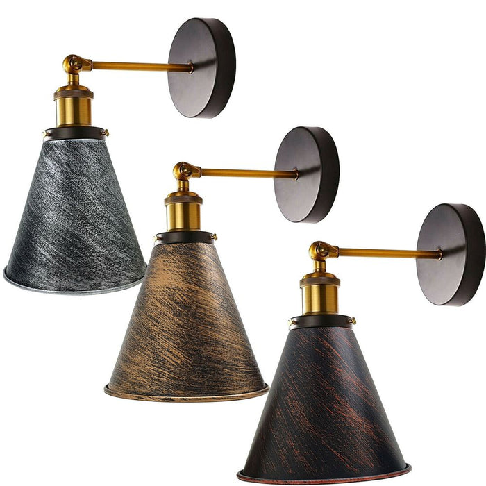 Vintage Industrial Metal Cone Wall Light: Kitchen & Living Room Lighting, Rustic Red/Copper/Silver Shade