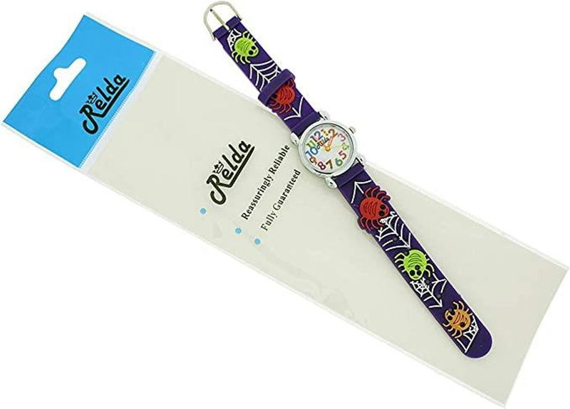 Relda Children's Spider Web Purple Girl's Watch REL103 - Analog, Silicone Strap, Big Numbers, High Quality