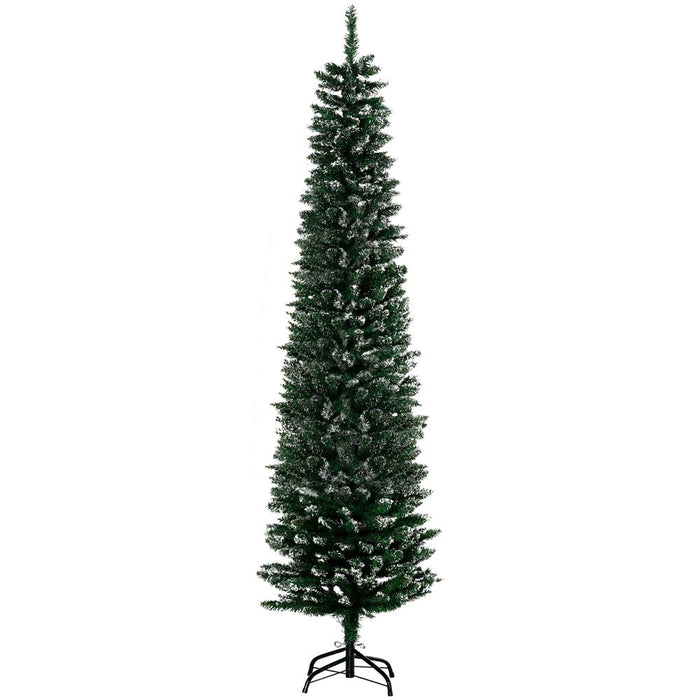 6.5FT Artificial Snow Dipped Christmas Tree Pencil Foldable Black Stand Green