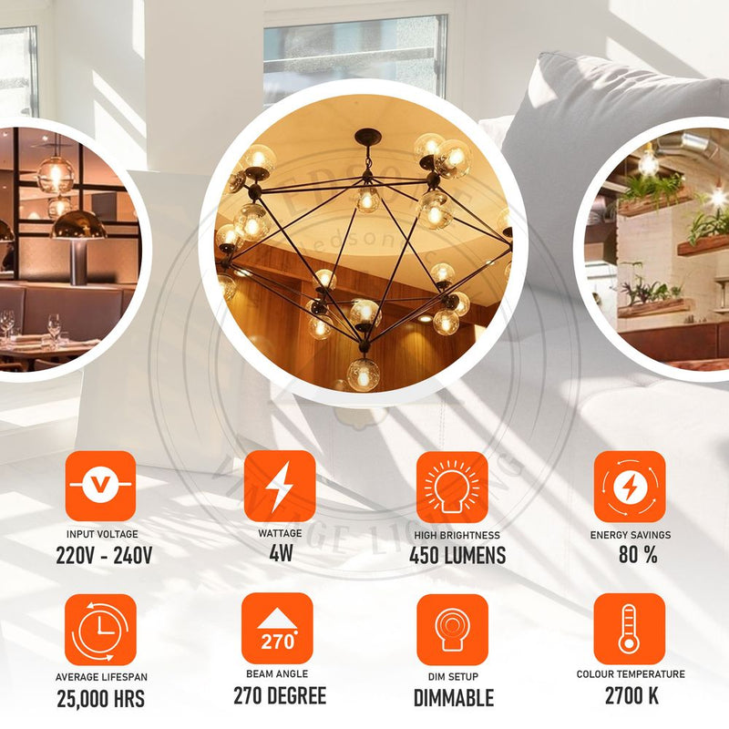 5 Pack E27 LED Edison Dimmable Vintage Amber Glass Warm white 2700K Light Bulbs