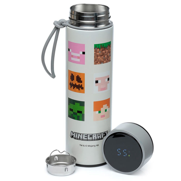 Stainless Steel Insulated Drinks Bottle Digital Thermometer - Minecraft Faces