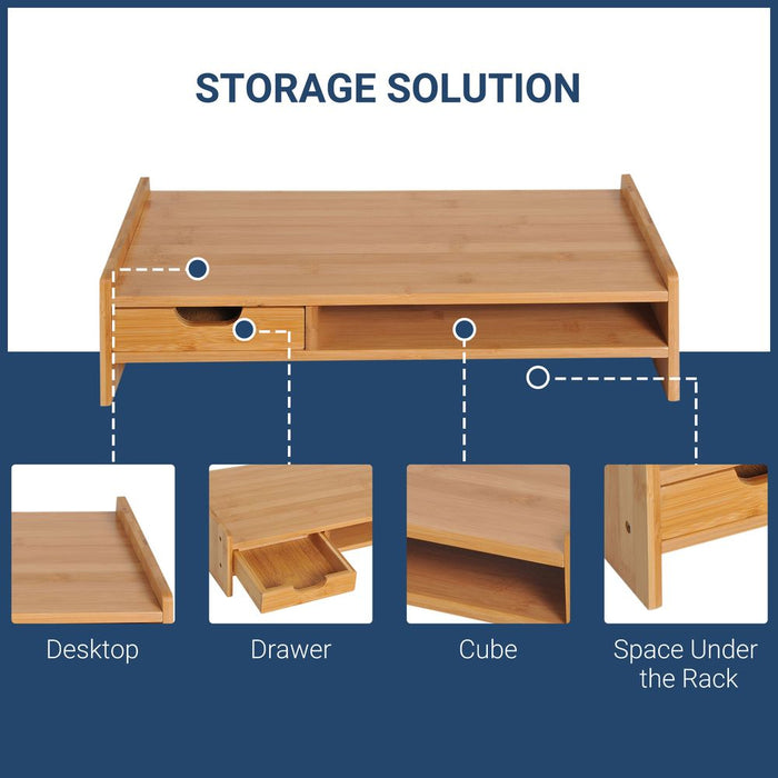 Ultimate Bamboo Monitor Riser & Desktop Organiser - Ergonomic Stand with Drawer & Storage - Professional Quality