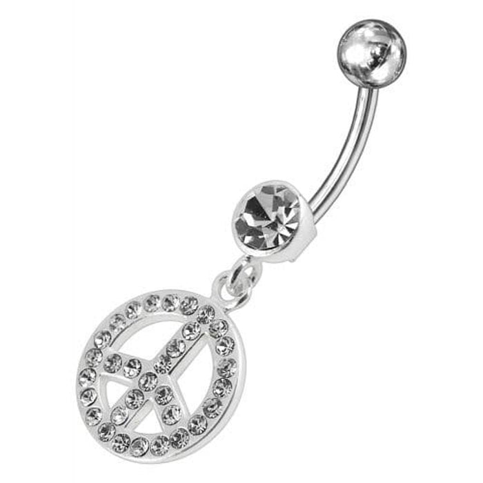 Fancy Logo Silver Dangling Steel Curved Belly Ring