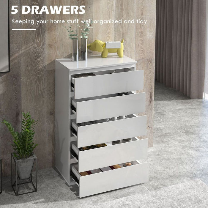 Premium HOMCOM 5 Drawer High Gloss Dresser - Sleek & Spacious Storage Solution