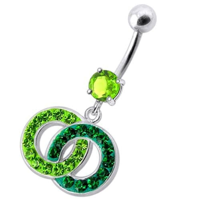 Fancy Multi Colored Stone Studded Crossed O Dangling SS Bar Belly Ring