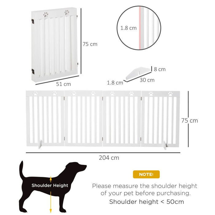 PawHut Pet Gate Foldable Fence Freestanding Dog Barrier w/ Support Feet White