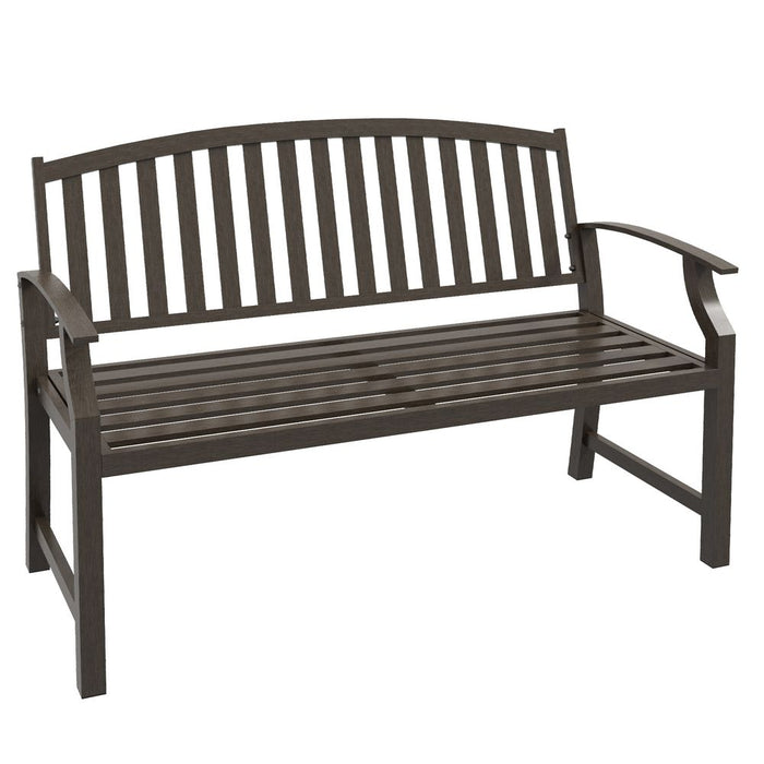 Premium Steel Outdoor Bench - Spacious 2 Seater with Curved Armrest and Backrest - Brown