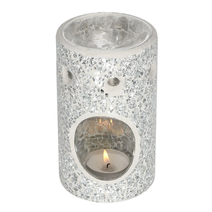 Silver Pillar Crackle Glass Oil Burner