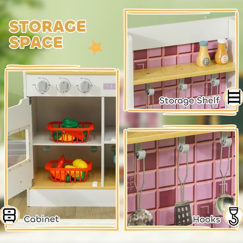 AIYAPLAY Kids Play Kitchen, Pretend Play Kitchen with Realistic Oven, Stove, Sink, Kitchen Accessories, Cooking Playset with Light, Sound, Ages 3+, White