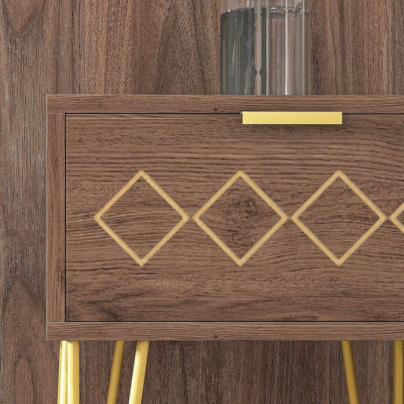HOMCOM Bedside Table with Drawer, Gold Metal Legs for Living Room Bedroom