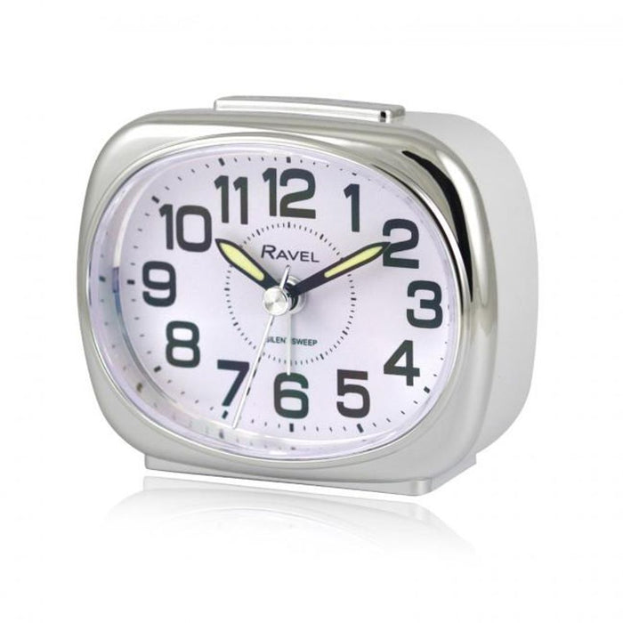 Ravel Small Bedside Quartz Alarm Clock - White/Silver RC040.41