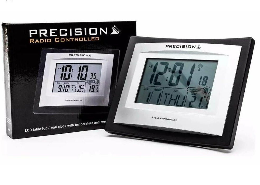 Precision Radio Controlled Wall Desk Clock, Day/date, Temperature Digital Display Alarm Clock