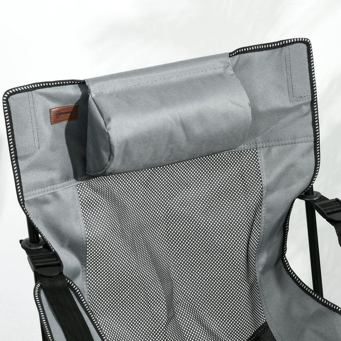 Premium Foldable Camping Chair w/ Footrest & Adjustable Backrest. Bag Included. Quality Grey Design.