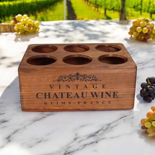 38CM WOODEN 6 BOTTLE WINE HOLDER