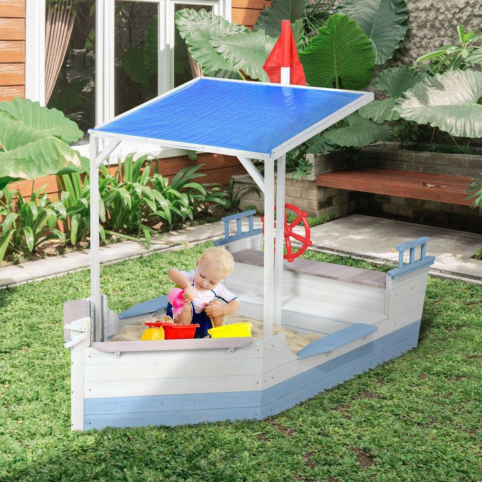 Outsunny Kids Wooden Sand Pit w/ UV Protections, Canopy, for Ages 3-8 Years