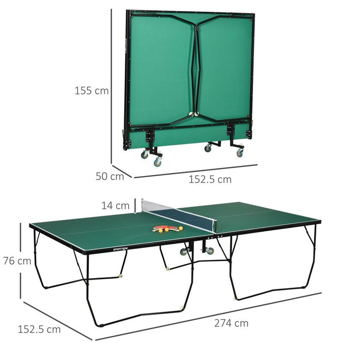 SPORTNOW 9FT Folding Table Tennis Table - Indoors/Outdoors - 8 Wheels