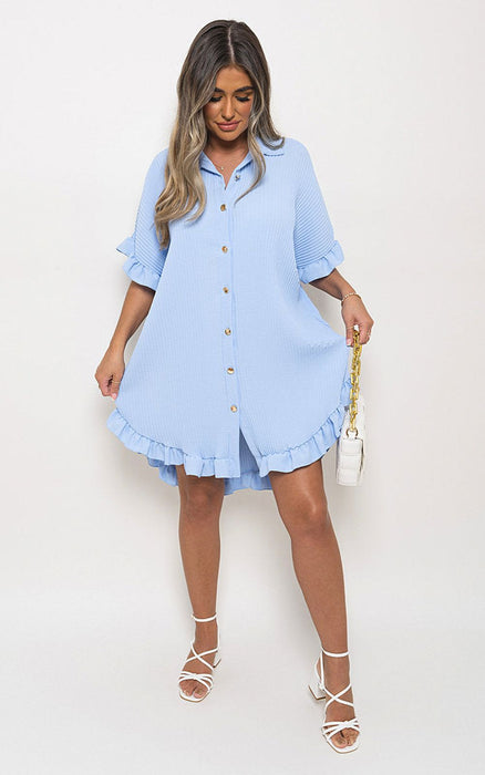 Prisha Button Down Oversized Ruffle Mini Dress - Ultra-Soft, Lightweight & Stylish