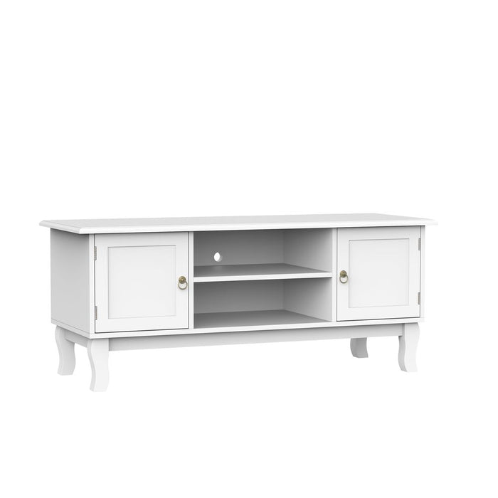 Modern TV Stand Unit – Elegant Ivory White Finish – Sturdy & Spacious – Perfect for Corners