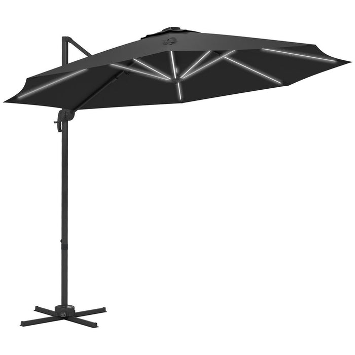 Outsunny 3m Solar LED Cantilever Parasol Dark Grey