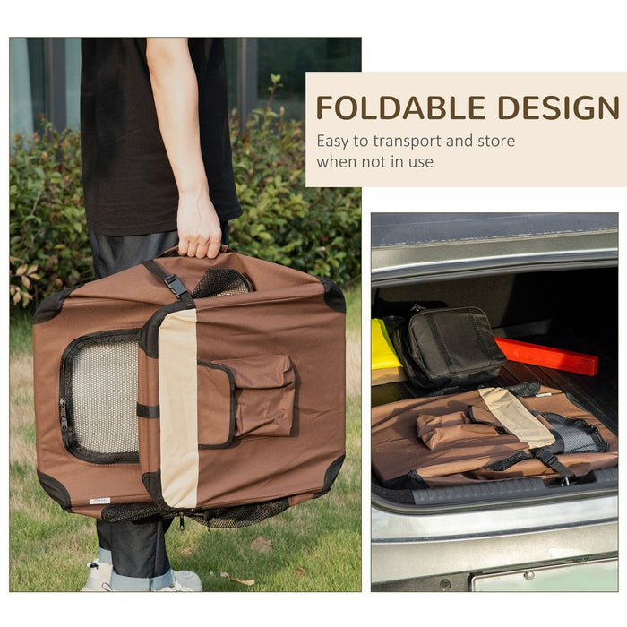 Convenient 60cm Foldable Pet Carrier for Dogs & Cats - Brown Pawhut