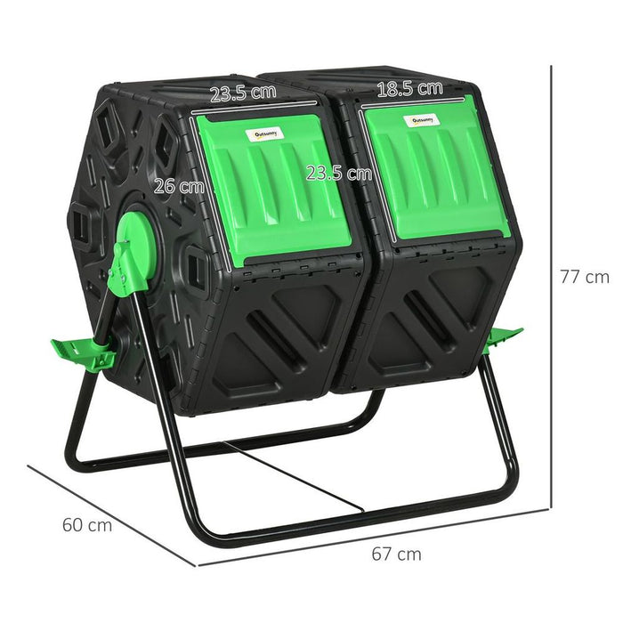 Outsunny 130L Compost Bin - Dual Chamber Rotating Composter with Ventilation Holes