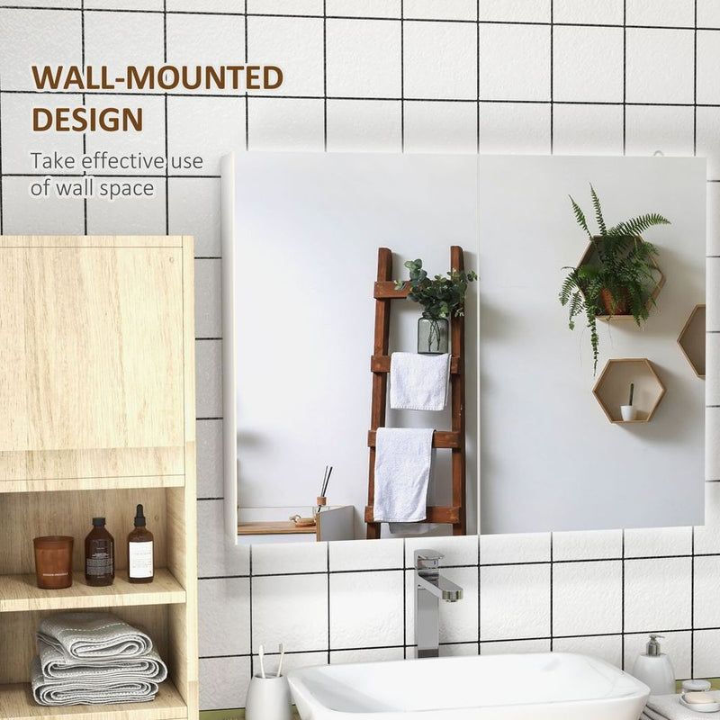 kleankin Wall Mounted Bathroom Storage Cupboard with Mirror, LED Light, USB