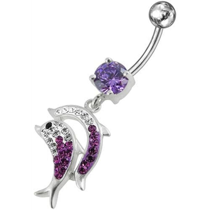 Jumping Jeweled Dolphin Dangling Belly Bar