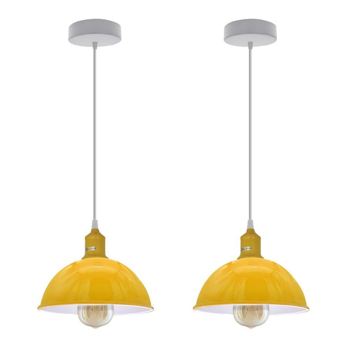 2Pack Yellow Dome Loft Pendant Lights - Sturdy Metal, Spray Painted Finish, Inner White - 21cm Bottom - Free Shipping