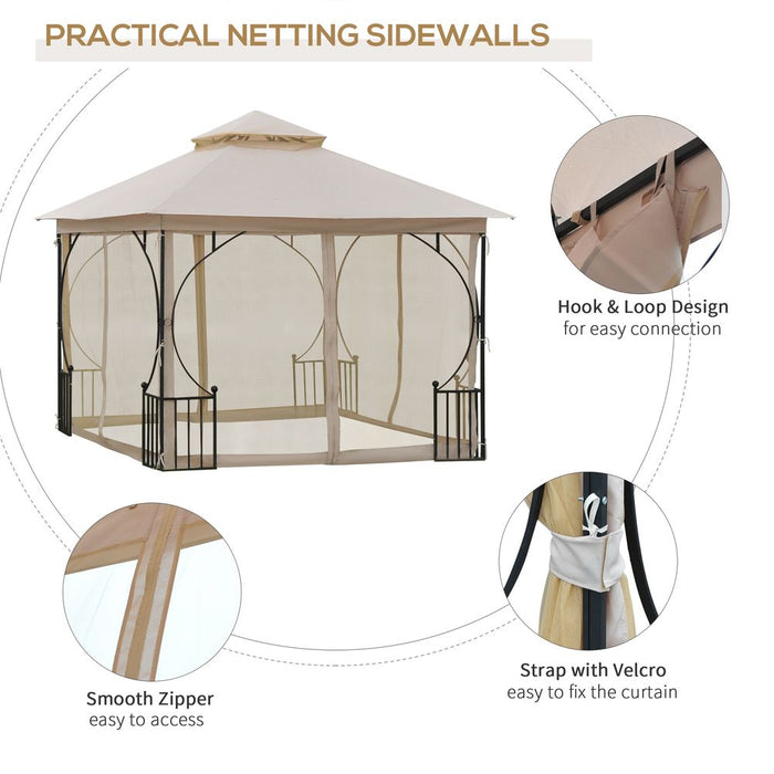 Outsunny Metal Gazebo Beige - Waterproof & UV Resistant - 3m x 3m - With Sides