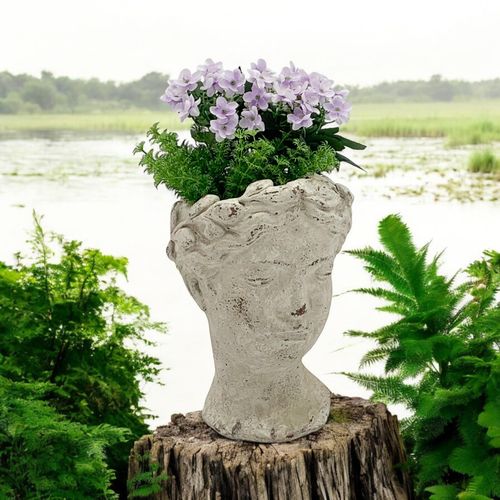 26CM CREAM CEMENT BUST POT