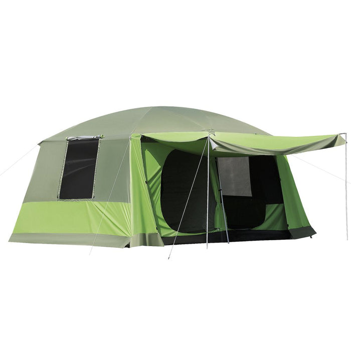 Outsunny Two Room Dome Tent w/Porch for 4-8 Man, Camping Backpacking Shelter w/Mesh Windows, Zipped Doors, Lamp Hook & Portable Carry Bag