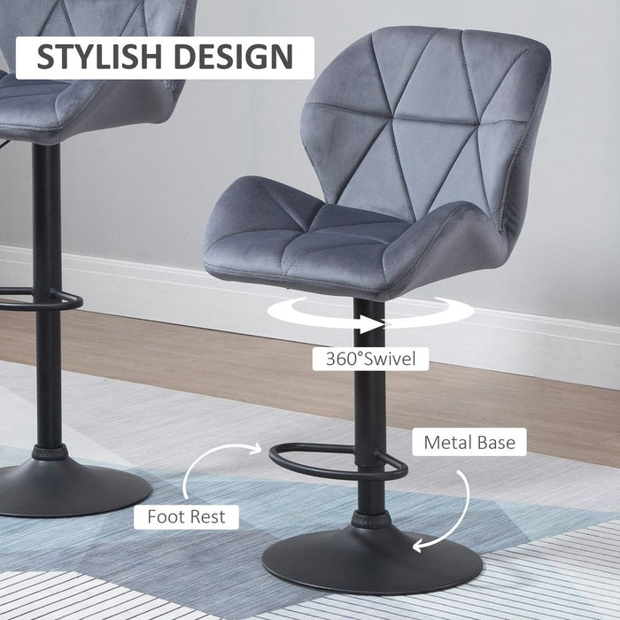 Bar Stool Set of 2 Fabric Adjustable Height Counter Chairs Dark Grey