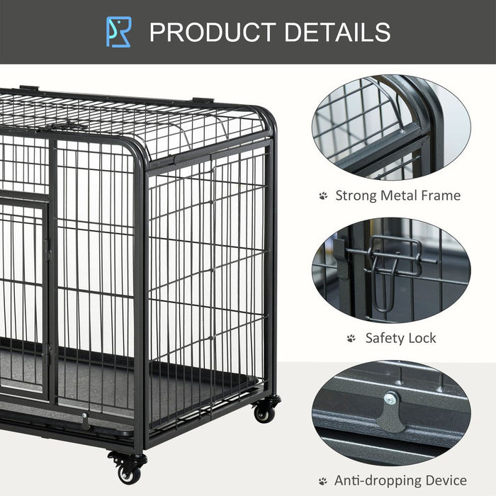 Extra Large 81x125cm Metal Dog Cage Kennel Locking Door & Wheels - High-Quality from Pawhut