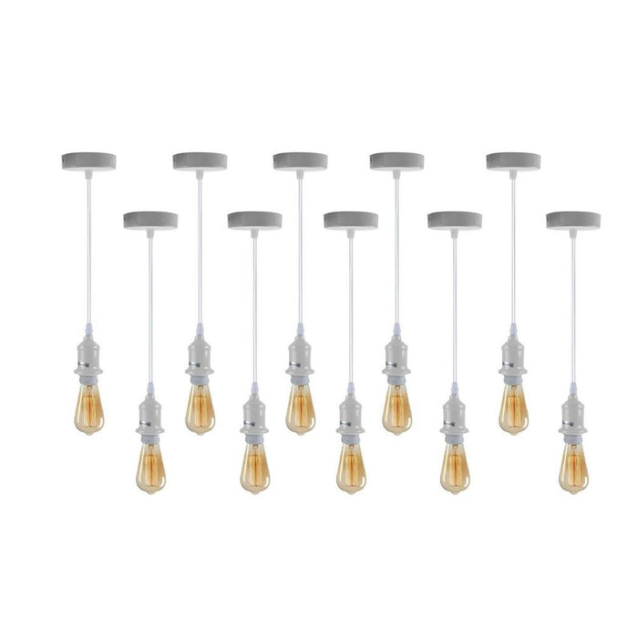 10 Pack Industrial Pendant Light Fitting - Vintage/Retro, E27 Lamp Holder Set with PVC Cable - Professional Quality